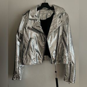 Blank NYC silver faux leather jacket, size medium